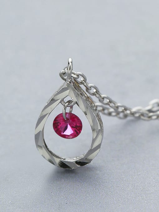 One Silver Pink Water Drop Necklace 2