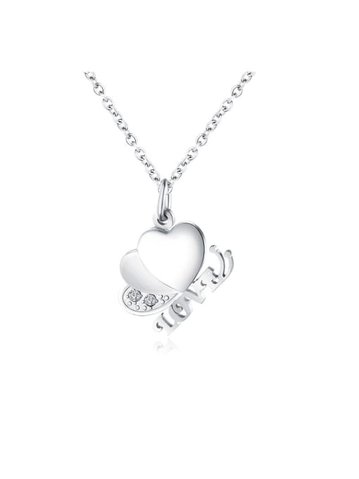 Steel Necklace Titanium With Cubic Zirconia Personality Heart Letter Necklaces