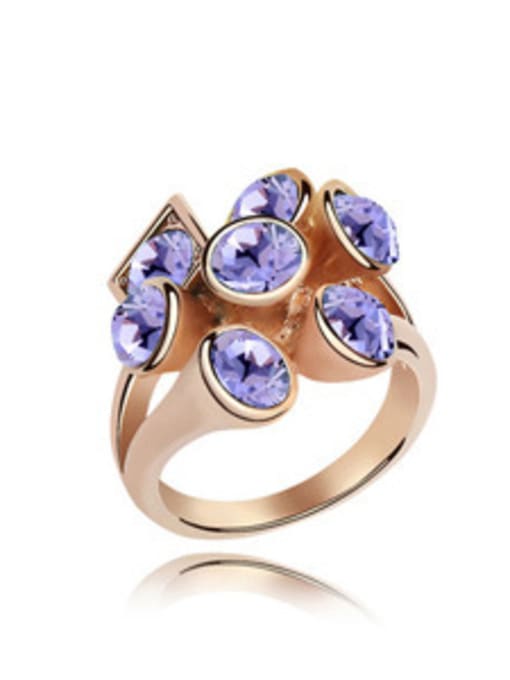 purple Personalized Cubic austrian Crystals Rose Gold Plated Alloy Ring