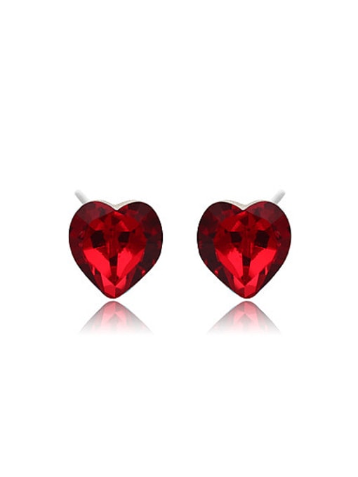 red Copper Alloy Titanium Plated Simple style Heart-shaped Crystal stud Earring