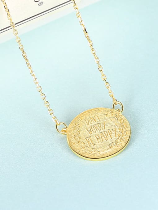 Gold 925 Sterling Silver With Glossy Simplistic Monogram Round Necklaces