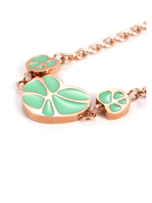 Rose Gold Titanium Rose Gold Enamel Green Lotus Leaf  Bracelet