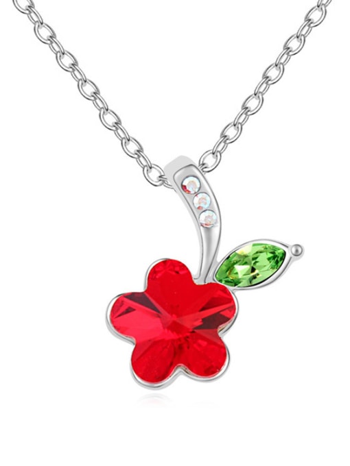 red Fashion Flowery austrian Crystals Pendant Alloy Necklace