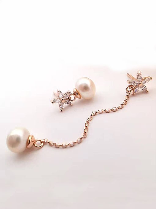 rose gold Freshwater Pearl Asymmetrical Flower threader earring