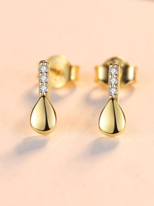 Gold-16E05 925 Sterling Silver With  Cubic Zirconia Simplistic Water Drop Stud Earrings
