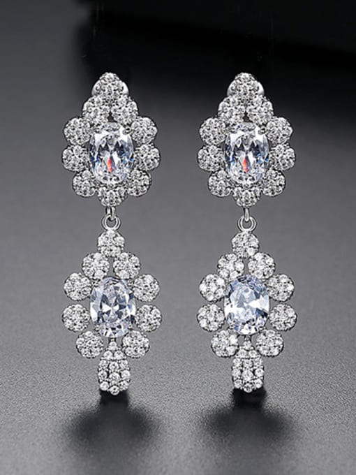 white Copper With Platinum Plated Luxury Flower Drop Earrings