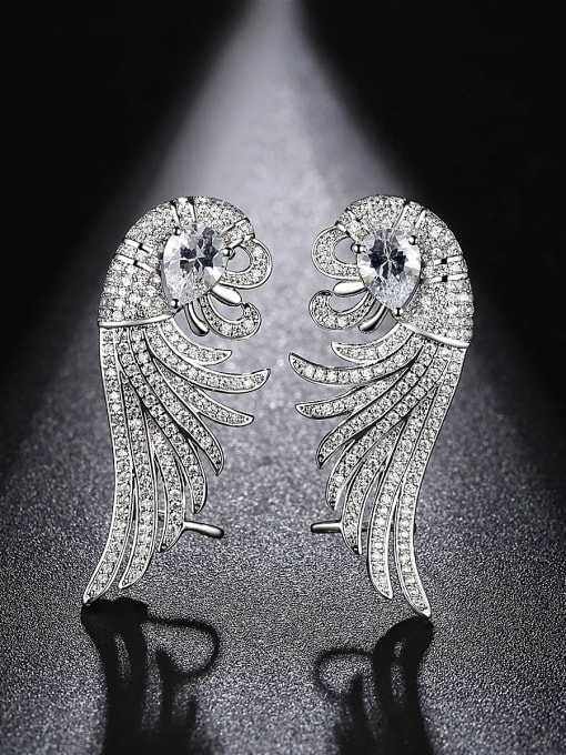 BLING SU Copper With 3A cubic zirconia Fashion owl Stud Earrings 2