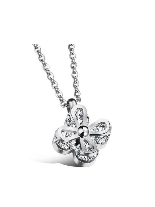 white Simple Flower Cubic Rhinestones Titanium Necklace