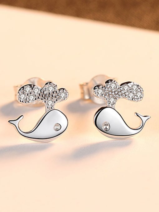 sliver 925 Sterling Silver With Cubic Zirconia  Cartoon dolphin Stud Earrings
