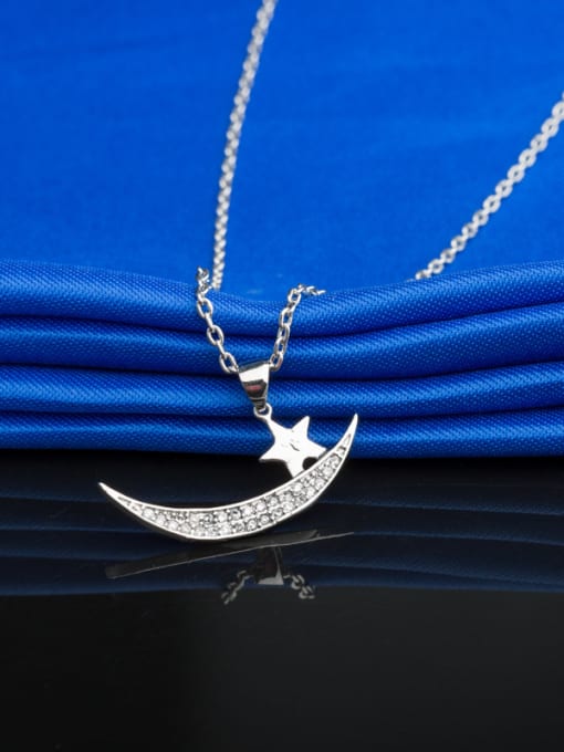 Platinum Fashionable Moon And Star Rhinestone Necklace