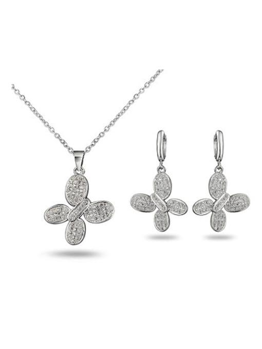 SANTIAGO High Quality Platinum Plated Butterfly Shaped Zircon Two Pieces Jewelry Set 0