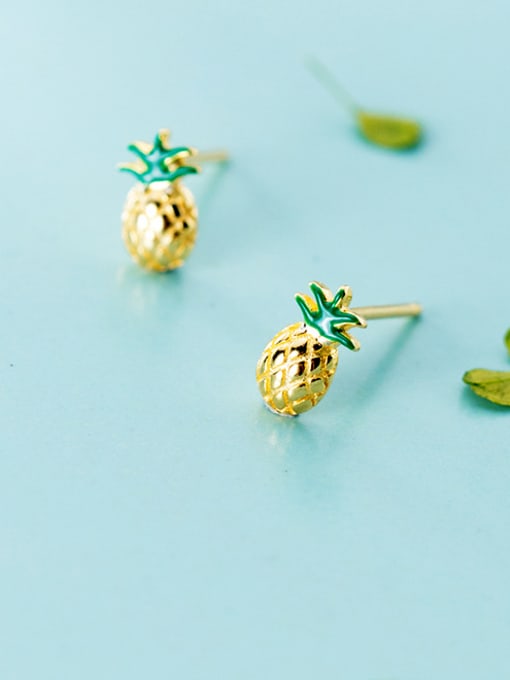 Rosh 925 Sterling Silver With Gold Plated Cute Pineapple Stud Earrings