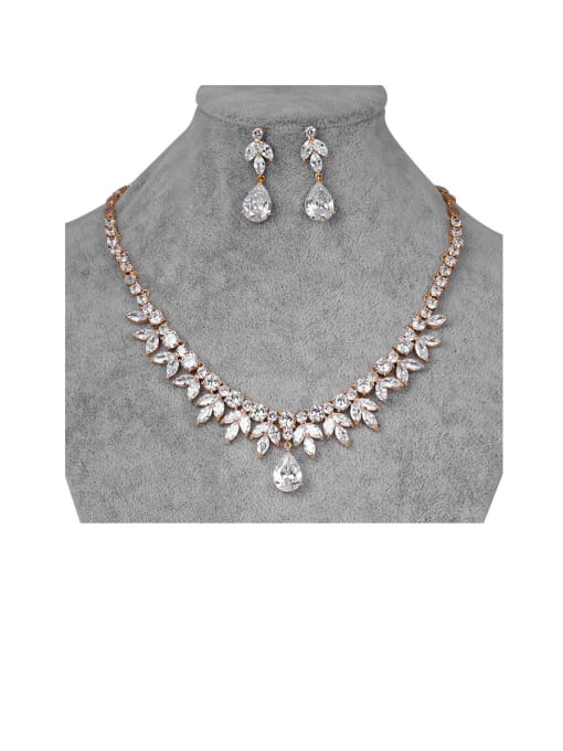 Mo Hai Copper With Cubic Zirconia Luxury Water Drop Earrings And Necklaces 2 Piece Jewelry Set 0