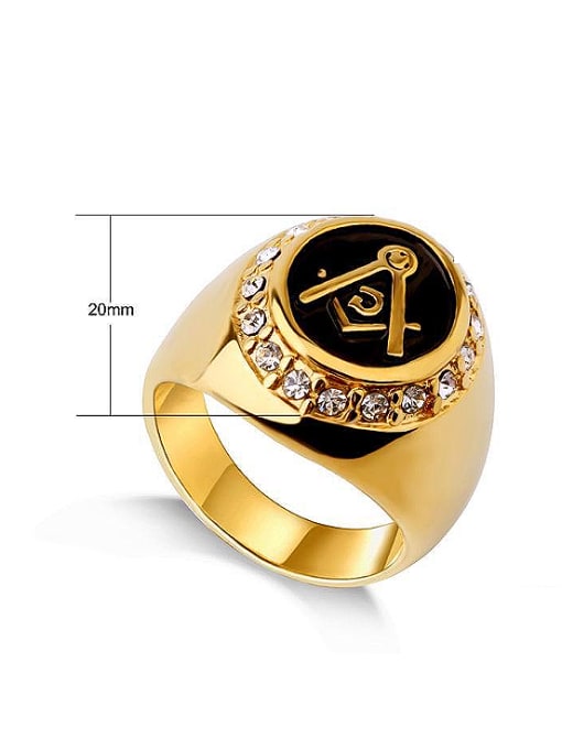 RANSSI Freemason Logo Rhinestones Signet Ring 0