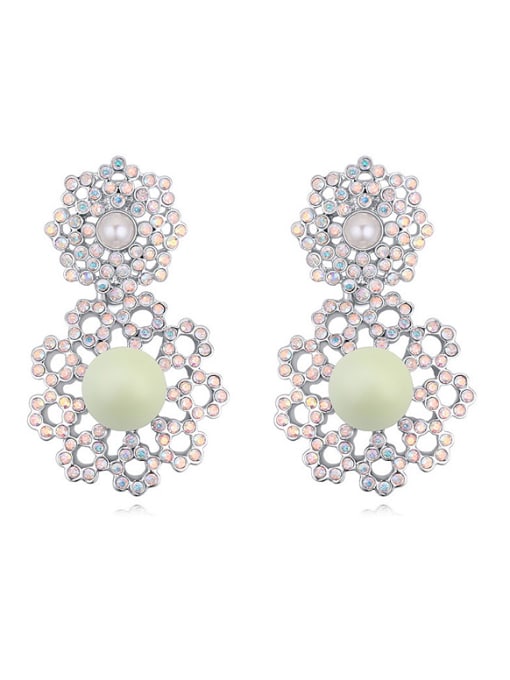 green Exaggerated Imitation Pearls Tiny Cubic Crystals-covered Alloy Stud Earrings
