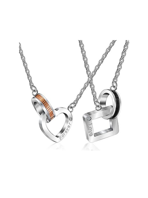 RANSSI Fashion Heart and Square Lovers Necklace