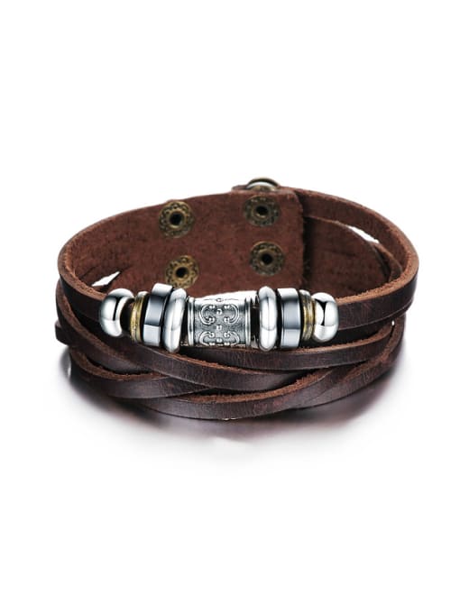 Open Sky Ethnic style Brown Artificial Leather Bracelet