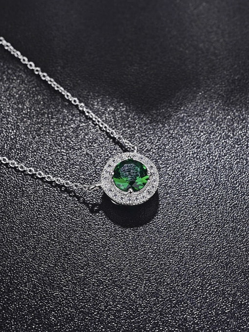 ALI Simple and delicate round Micro-inlay green zircon necklaces 0