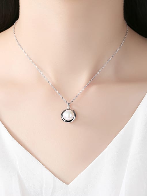 CCUI Pure silver natural pearl  minimalist round design necklace 1