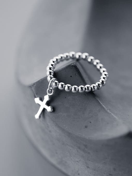 Rosh Fashionable Cross Shaped S925 Silver Beads Ring 0