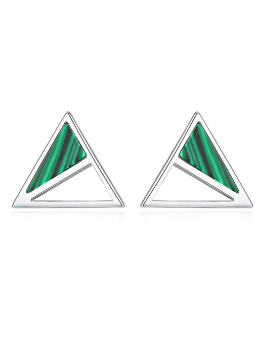 CCUI 925 Sterling Silver With Turquoise Simplistic Triangle Stud Earrings 0