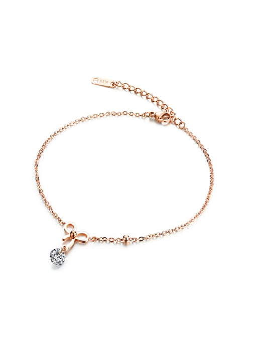 Open Sky Simple Rose Gold Plated Little Bowknot Titanium Anklet 0