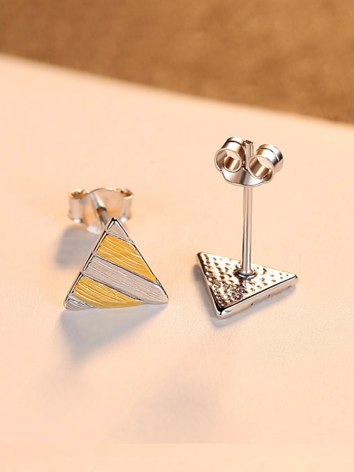 CCUI 925 Sterling Silver Simplistic Two-color  Triangle Stud Earrings 2