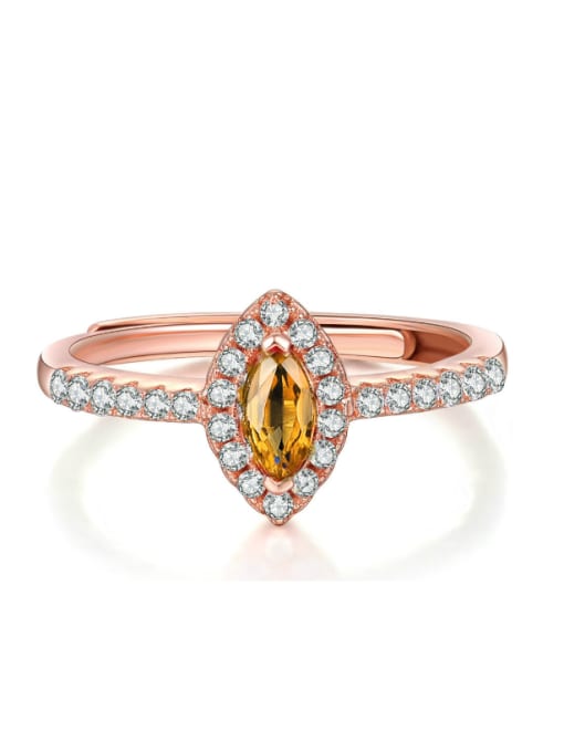 Citrine Simple Style Women Opening Ring with Yellow Crystal Zircon