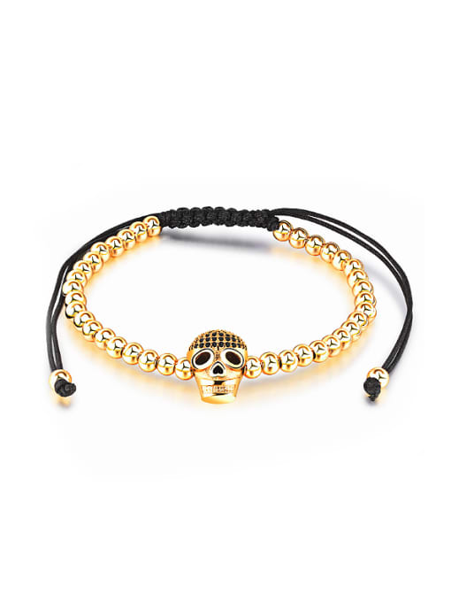 Gold Punk style Little Skull Beads Adjustable Bracelet