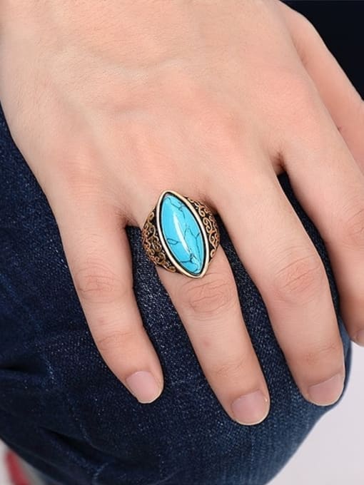 CONG Vintage Gold Plated Geometric Turquoise Men Ring 2