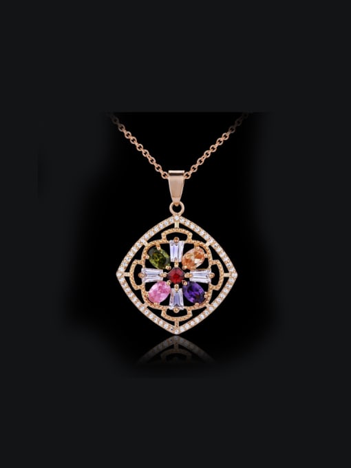 L.WIN Flower Square Pendant Copper Necklace 0