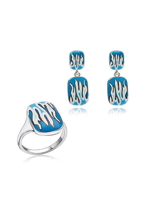 Ring: 8# High-quality Blue Square Shaped Polymer Clay Two Pieces Jewelry Set