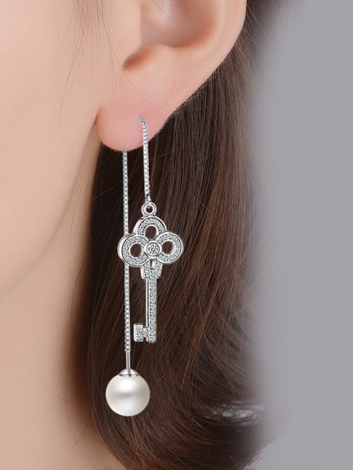 AI Fei Er Fashion Cubic Zirconias Key Imitation Pearl Line Earrings 1