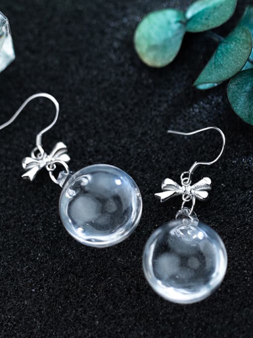 Rosh Pure silver sweet butterfly knot transparent glass ball earrings 1