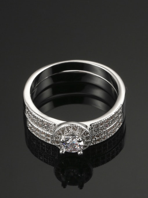 white Exquisite Double Layer White Gold Plated Zircon Ring Set