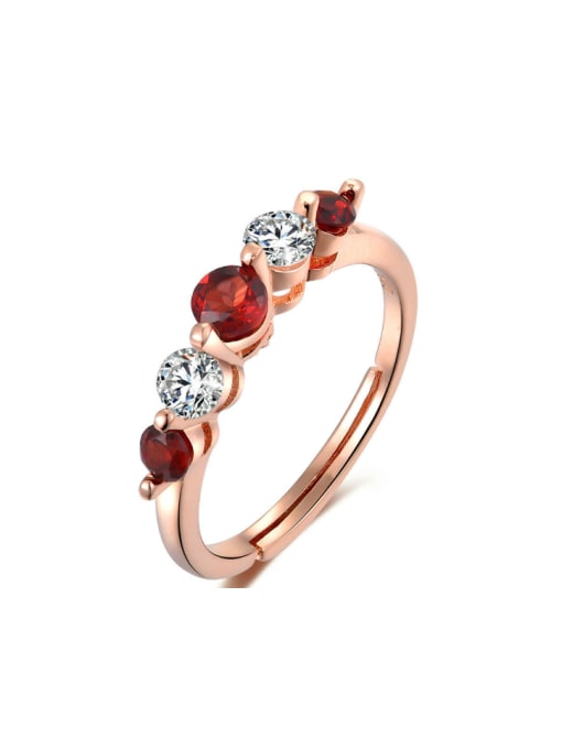 rose gold plated Small Round Zircon Garnet Simple Opening Ring