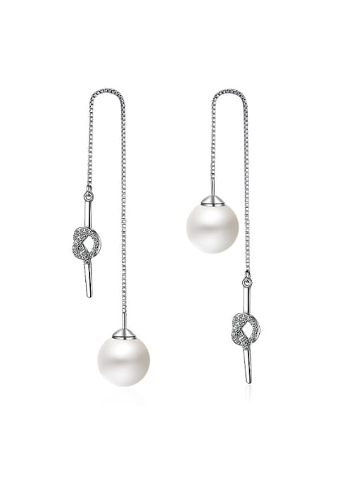 AI Fei Er Personalized Little Knot Imitation Pearl Line Earrings 0