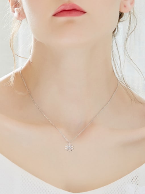 CEIDAI Simple Cubic Zirconias-studded Snowflake 925 Silver Necklace 1