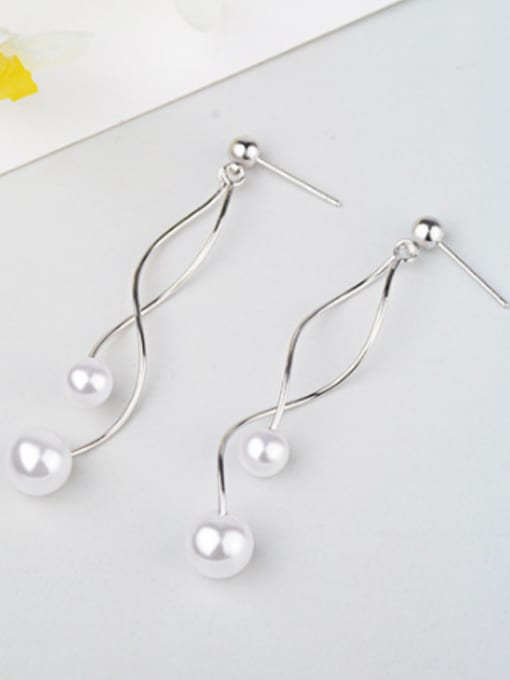AI Fei Er Fashion Water Wave Line Imitation Pearl Drop Earrings 2