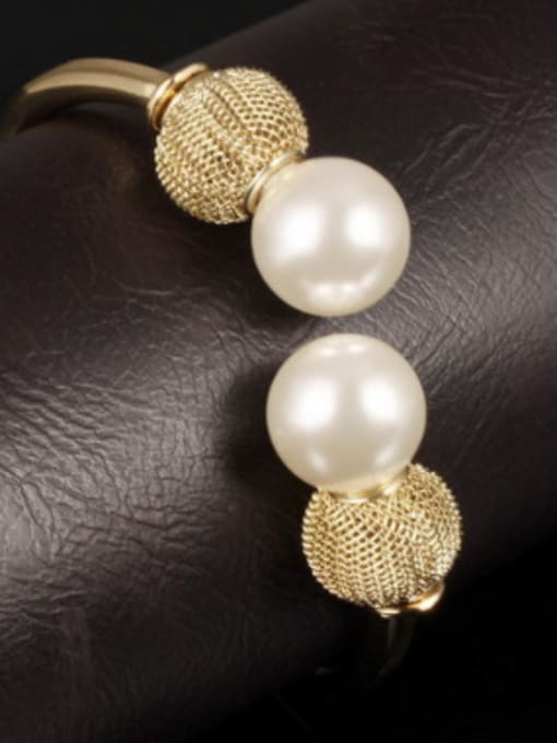 Open Sky Fashion Artificial Pearls Gold Plated Opening Bangle 3