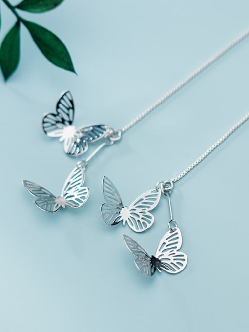 Rosh 925 Sterling Silver With Platinum Plated Simplistic Hollow Butterfly Threader Earrings 2