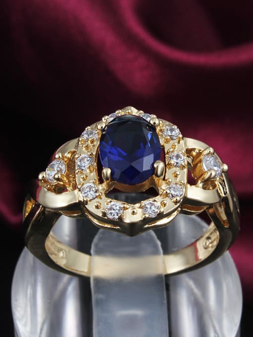 SANTIAGO Blue 18K Gold Plated Geometric 4A Zircon Ring 1