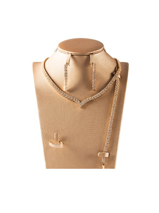 Gold 2018 5A Cubic Zircon Four Pieces Jewelry Set