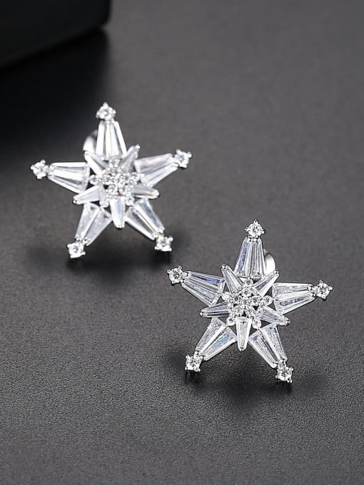 BLING SU Copper With Platinum Plated Simplistic Star Stud Earrings 1