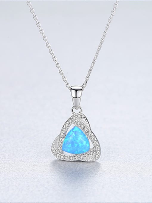 Light blue-20C05 925 Sterling Silver With White Gold Plated Simplistic Triangle Necklaces