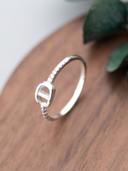 Rosh Fashion Letter D Shaped S925 Silver Rhinestone Ring