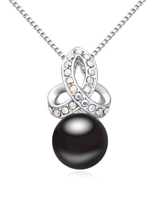 Black Simple Imitation Pearl Crystals-studded Flowery Alloy Necklace