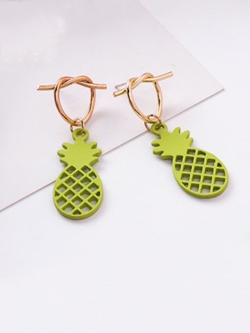 D Green Alloy With Rose Gold Plated Cute Friut Pineapple Stud Earrings