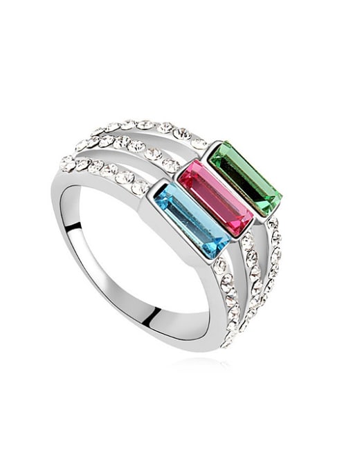 QIANZI Simple Three-band austrian Crystals Alloy Ring 0