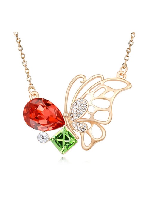 QIANZI Fashion Champagne Gold Hollow Butterfly austrian Crystals Alloy Necklace 0